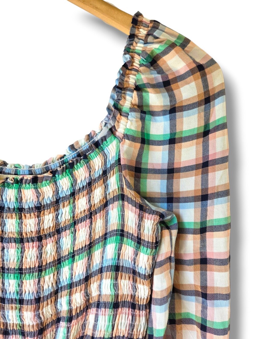 Anthropologie Maeve Cerie Smocked Plaid Square Neck Midi Dress Size Small - Picture 6 of 11